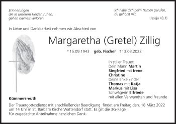 Anzeige von Margaretha Zillig von MGO