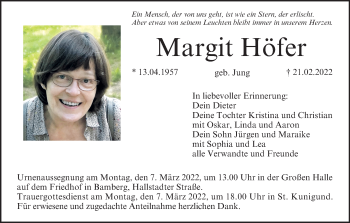 Anzeige von Margit Höfer von MGO