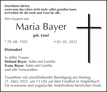 Anzeige von Maria Bayer von MGO