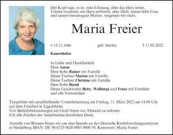 Anzeige von Maria Freier von MGO
