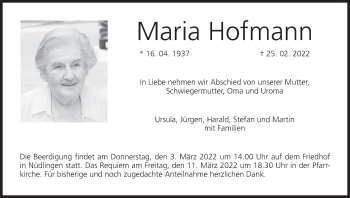 Anzeige von Maria Hofmann von MGO