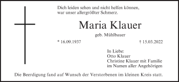 Anzeige von Maria Klauer von MGO