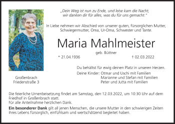 Anzeige von Maria Mahlmeister von MGO