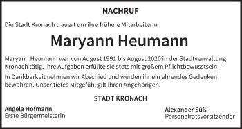 Anzeige von Maryann Heumann von MGO