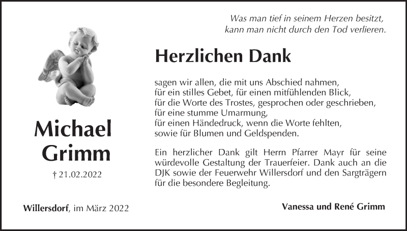  Traueranzeige für Michael Grimm vom 19.03.2022 aus MGO