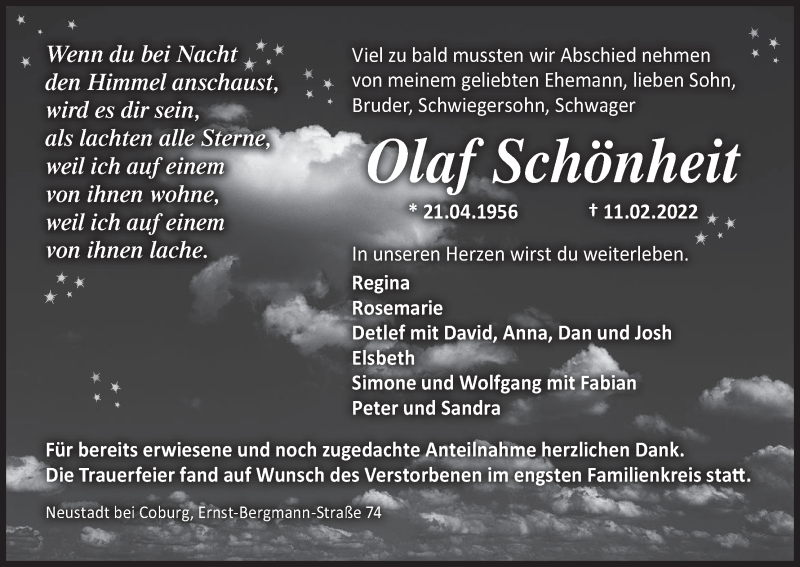 Traueranzeige für Olaf Schönheit vom 05.03.2022 aus MGO