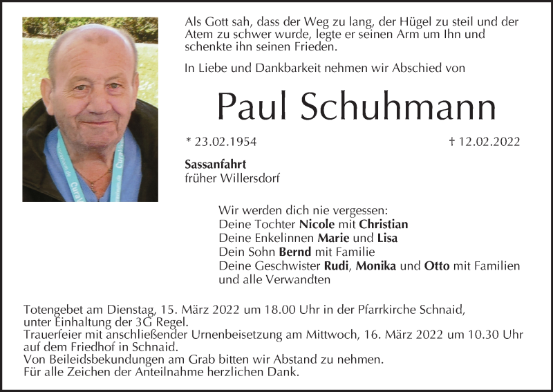  Traueranzeige für Paul Schuhmann vom 12.03.2022 aus MGO