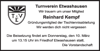 Anzeige von Reinhard Kempf von MGO