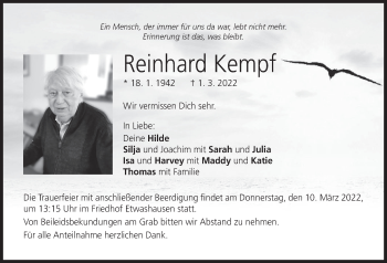 Anzeige von Reinhard Kempf von MGO