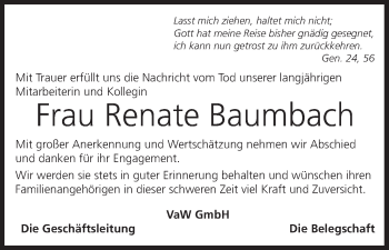 Anzeige von Renate Baumbach von MGO