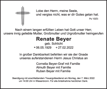 Anzeige von Renate Beyer von MGO