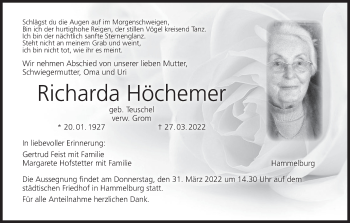 Anzeige von Richarda Höchemer von MGO