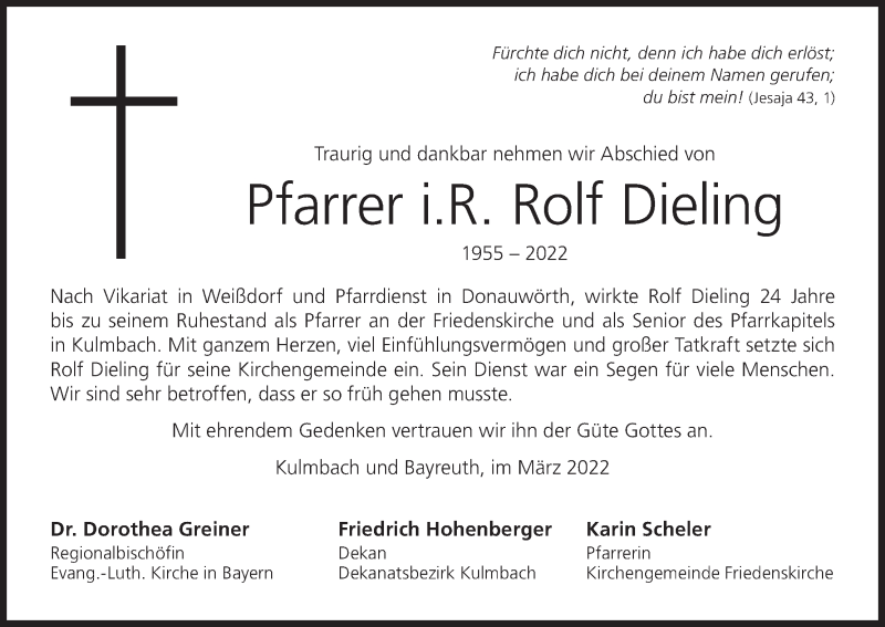  Traueranzeige für Rolf Dieling vom 05.03.2022 aus MGO