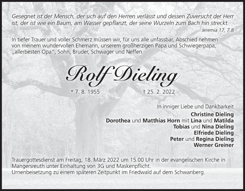 Traueranzeige für Rolf Dieling vom 05.03.2022 aus MGO