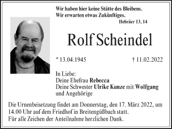 Anzeige von Rolf Scheindel von MGO