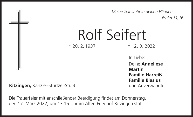  Traueranzeige für Rolf Seifert vom 16.03.2022 aus MGO