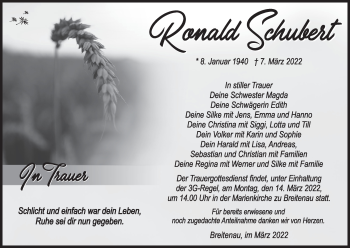 Anzeige von Ronald Schubert von MGO