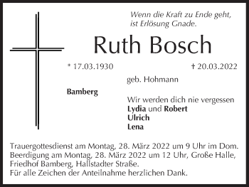 Anzeige von Ruth Bosch von MGO