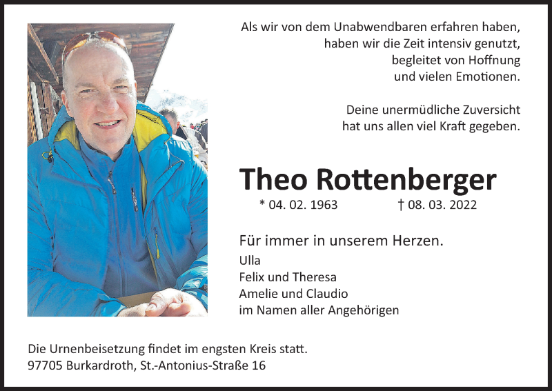  Traueranzeige für Theo Rottenberger vom 12.03.2022 aus MGO