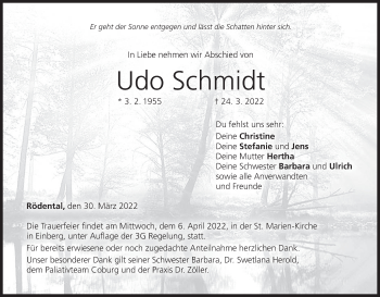 Anzeige von Udo Schmidt von MGO