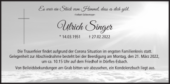 Anzeige von Ulrich Singer von MGO