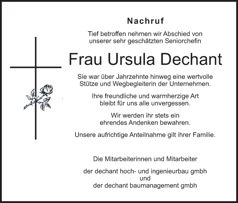  Traueranzeige für Ursula Dechant vom 07.03.2022 aus MGO