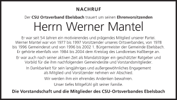 Anzeige von Werner Mantel von MGO