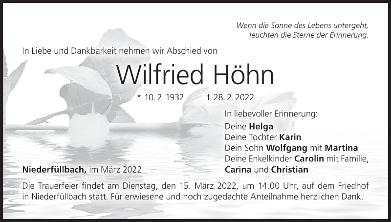  Traueranzeige für Wilfried Höhn vom 12.03.2022 aus MGO