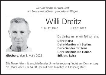 Anzeige von Willi Dreitz von MGO