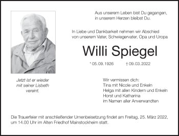 Anzeige von Willi Spiegel von MGO