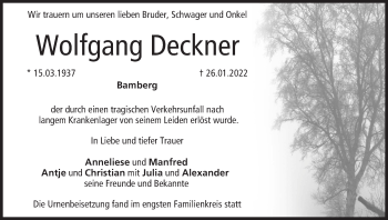 Anzeige von Wolfgang Deckner von MGO