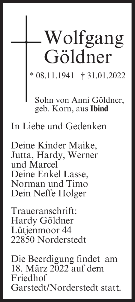  Traueranzeige für Wolfgang Göldner vom 10.03.2022 aus MGO