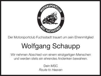 Anzeige von Wolfgang Schaupp von MGO