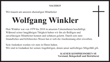 Anzeige von Wolfgang Winkler von MGO