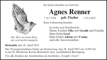 Anzeige von Agnes Renner von MGO