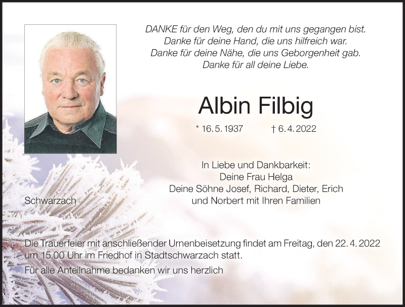  Traueranzeige für Albin Filbig vom 21.04.2022 aus MGO