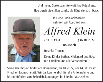 Anzeige von Alfred Klein von MGO