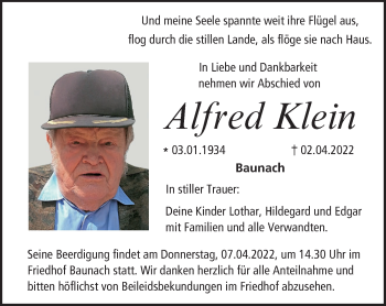 Anzeige von Alfred Klein von MGO