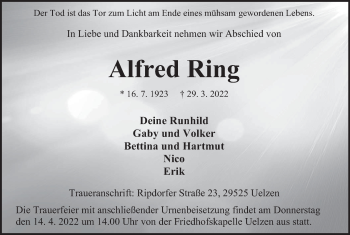 Anzeige von Alfred Ring von MGO