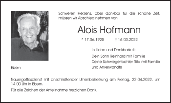 Anzeige von Alois Hofmann von MGO