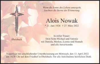 Anzeige von Alois Nowak von MGO