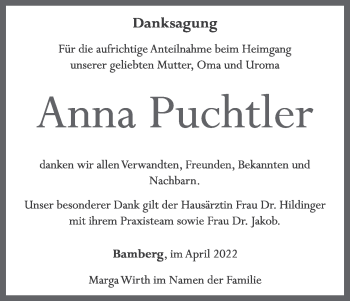 Anzeige von Anna Puchtler von MGO