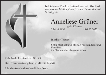 Anzeige von Anneliese Grüner von MGO