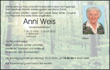 Anzeige von Anni Weis von MGO