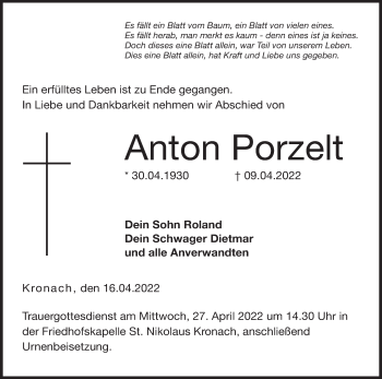 Anzeige von Anton Porzelt von MGO