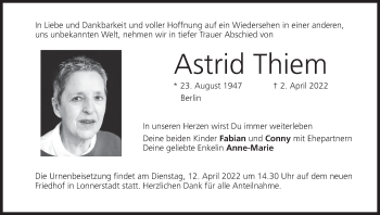 Anzeige von Astrid Thiem von MGO
