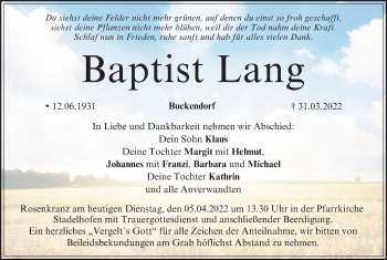 Anzeige von Baptist Lang von MGO