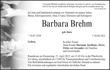 Anzeige von Barbara Brehm von MGO