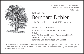 Anzeige von Bernhard Dehler von MGO