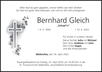 Anzeige von Bernhard Gleich von MGO